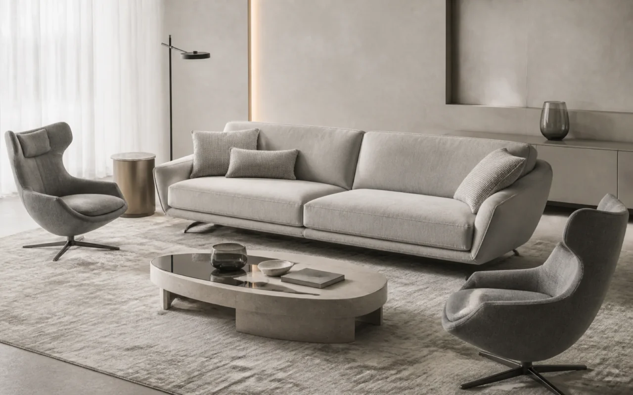 Wohnbereich mit Sofa und Sideboard