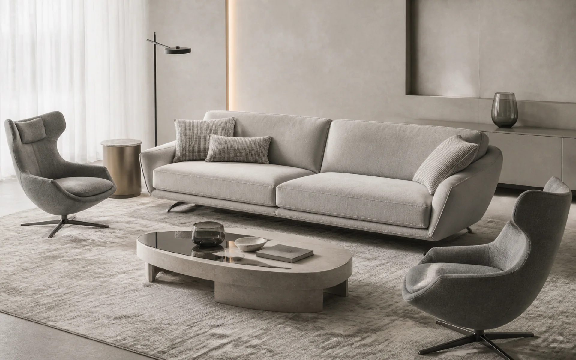 Wohnbereich mit Sofa und Sideboard