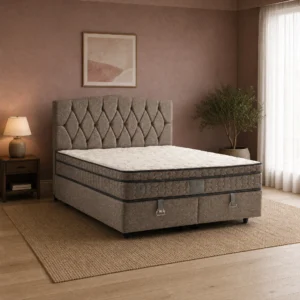 Cotton Polsterbett in Taupe mit rautengestepptem Kopfteil
