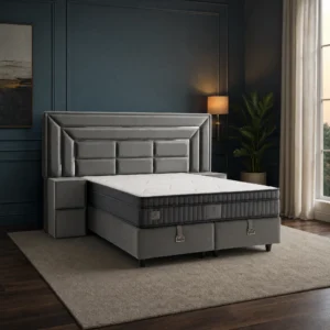Luxury Silver Polsterbett in Dunkelgrau mit breiter Kopfteilwand