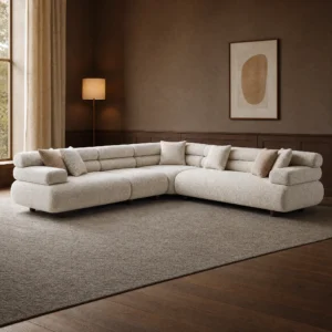 Perlasee Ecksofa in Creme, vier Module in unterschiedlicher Breite
