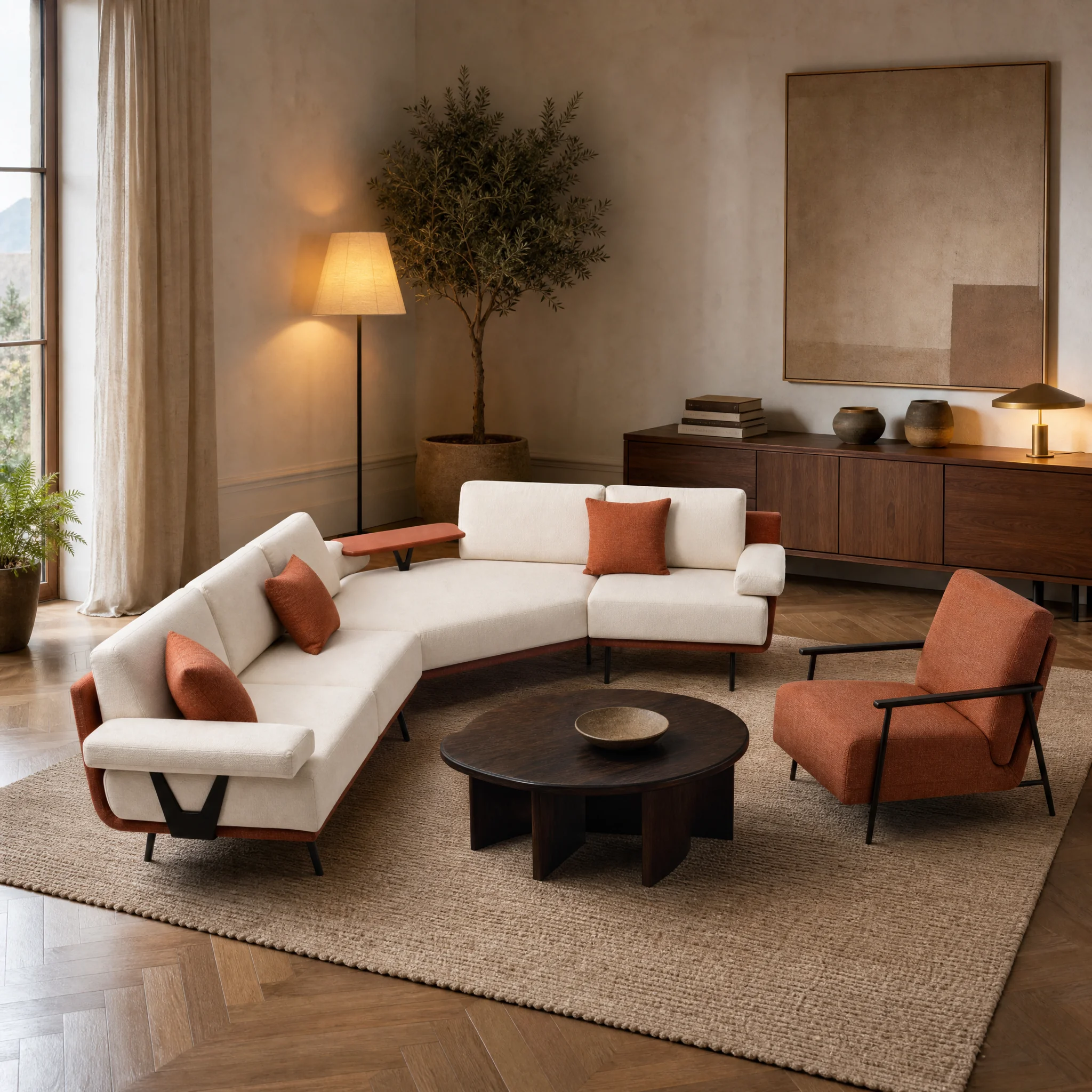 Venedik Ecksofa in Creme mit L-förmigem Eckelement