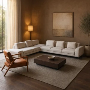 Blazer Ecksofa in Grau, drei Sitzmodule mit schmalem Zwischenelement
