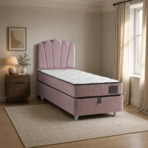 Parla Pink Polsterbett in gedämpftem Altrosa mit Kopfteil in Muschelform