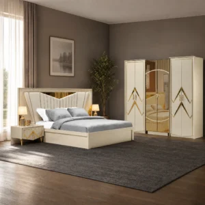 Area Schlafzimmer komplett, Gesamtansicht mit Kleiderschrank, Kommode und Bett