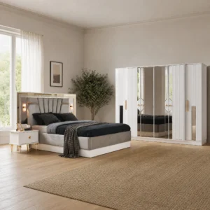 Askar Schlafzimmer komplett, Gesamtansicht mit Kleiderschrank, Kommode und Bett