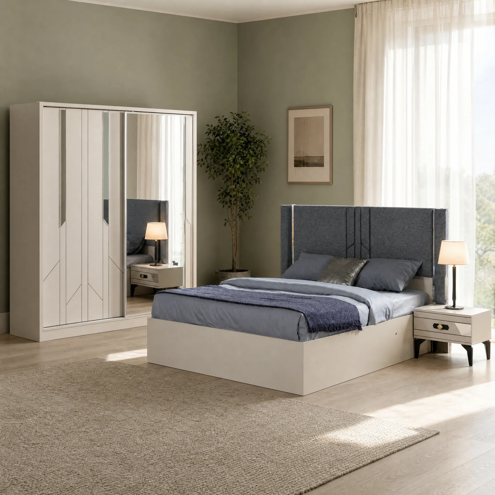 Berlin Schlafzimmer komplett, Gesamtansicht mit Kleiderschrank, Kommode und Bett