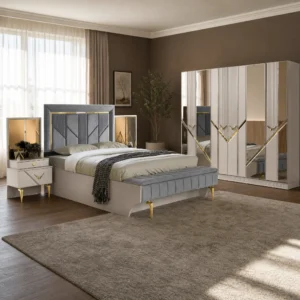 Kosova Schlafzimmer komplett, Gesamtansicht mit Kleiderschrank, Kommode und Bett