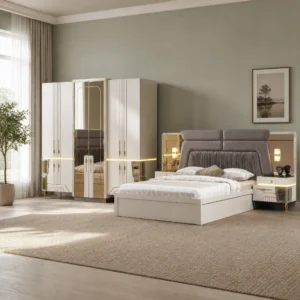 Laos Schlafzimmer komplett, Gesamtansicht mit Kleiderschrank, Kommode und Bett