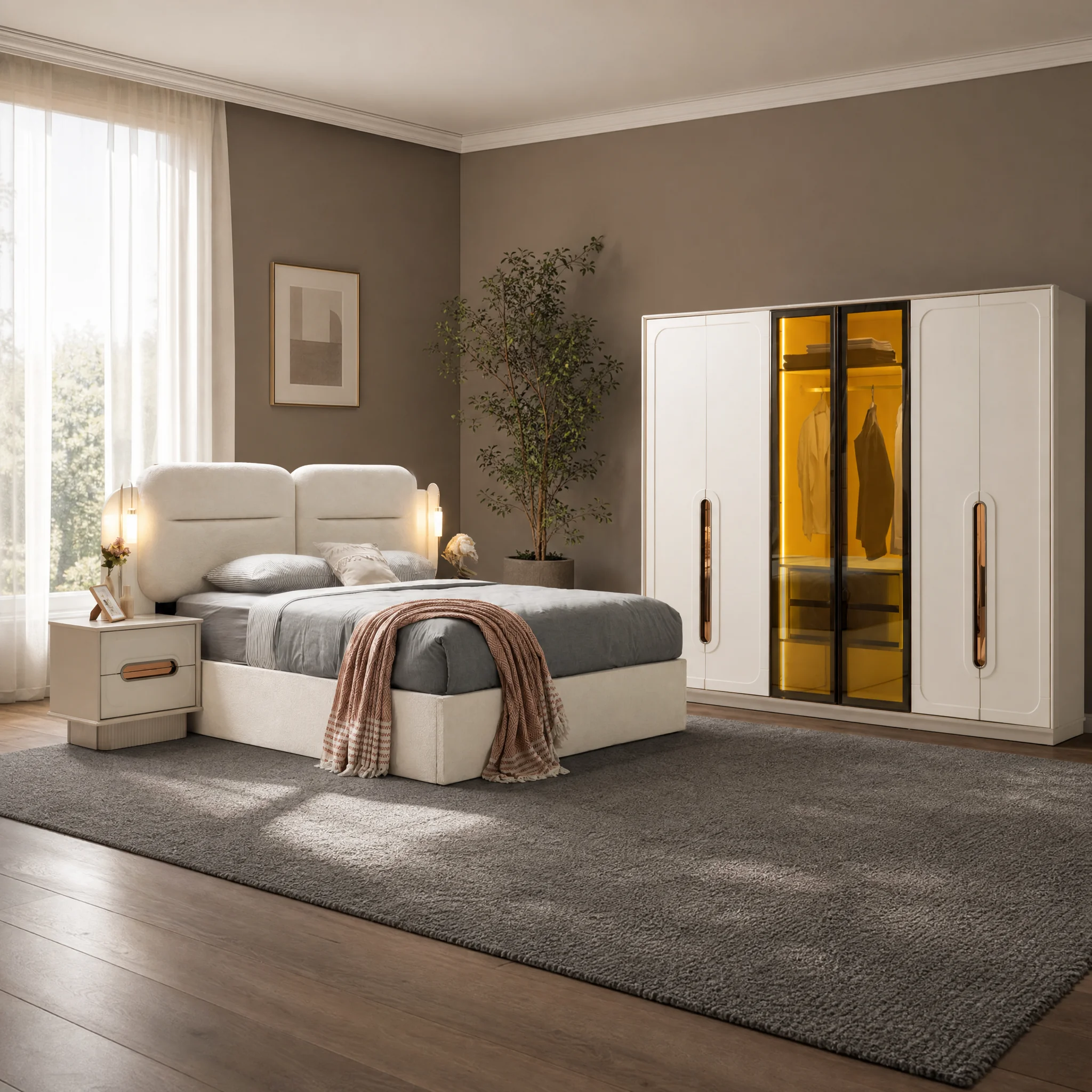 Lilyum Schlafzimmer komplett, Gesamtansicht mit Kleiderschrank, Kommode und Bett