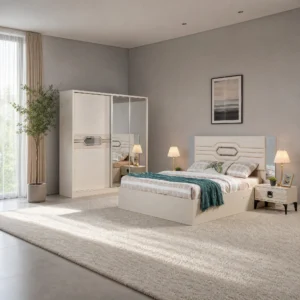 Londra Schlafzimmer komplett, Gesamtansicht mit Kleiderschrank, Kommode und Bett