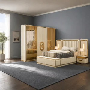 Lotto Schlafzimmer komplett, Gesamtansicht mit Kleiderschrank, Kommode und Bett