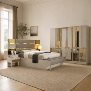 Marsilya Schlafzimmer komplett, Gesamtansicht mit Kleiderschrank, Kommode und Bett