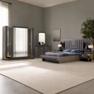 Milenyum Schlafzimmer komplett, Gesamtansicht mit Kleiderschrank, Kommode und Bett