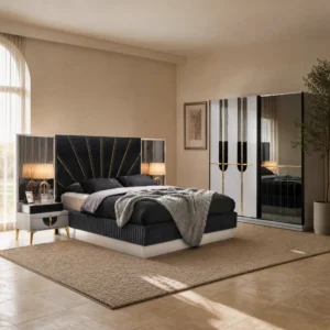 New York Schlafzimmer komplett, Gesamtansicht mit Kleiderschrank, Kommode und Bett