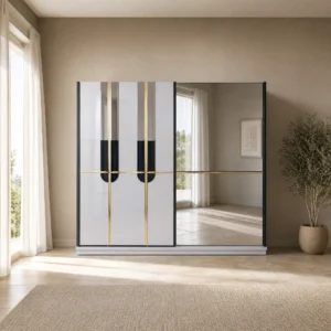 Kleiderschrank 240 cm mit Spiegeltüren, freigestellt aufgenommen